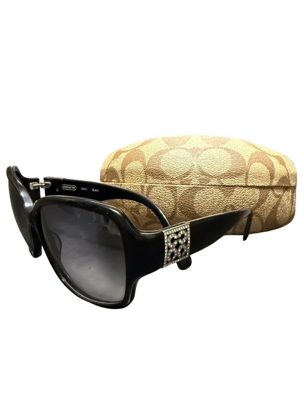 Coach Sunglasses & Case Oversized Crystal Details 2010s Black Signature Jacquard